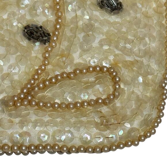 Vintage La Regale Ivory Beaded Sequin Evening Bag Purse - Mother of Pearl Inlay - Picture 2 of 9